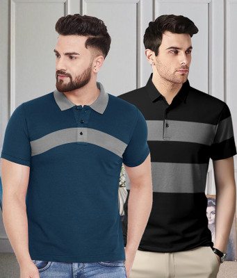 BELACHY Colorblock Men Polo Neck Light Blue T-Shirt