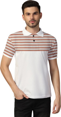 Blisstone Striped Men Polo Neck Maroon, White T-Shirt