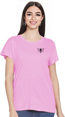 Kroptee Solid Women Round Neck Pink T-Shirt