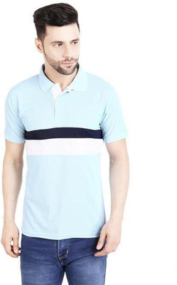 RiverHill Solid, Colorblock Men Polo Neck Light Blue T-Shirt