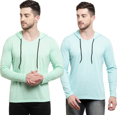 Tresna Fab Solid Men Hooded Neck Light Blue, Light Green T-Shirt
