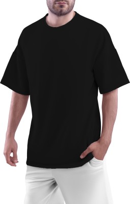 LWEXS Solid Men Round Neck Black T-Shirt