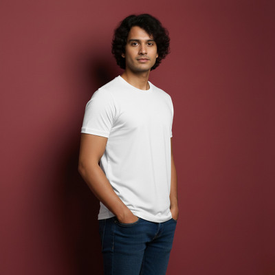 SPOWEARY Solid Men Round Neck Reversible White T-Shirt