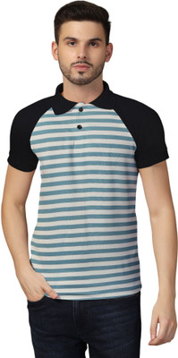 tfurnish Striped Men Polo Neck Blue T-Shirt