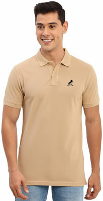 UPPERS Solid Men Polo Neck Beige T-Shirt