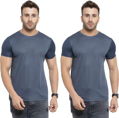 Think Tech Solid Men Round Neck Grey T-Shirt