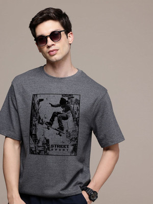 Moda Rapido Graphic Print Men Round Neck Grey T-Shirt