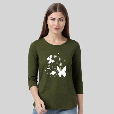 Nilan Tees Wear Printed Women Round Neck Light Green T-Shirt