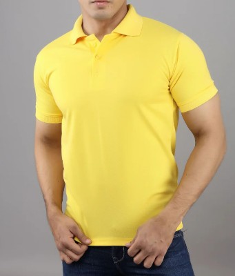 RINAISHA Solid Men Polo Neck Yellow T-Shirt