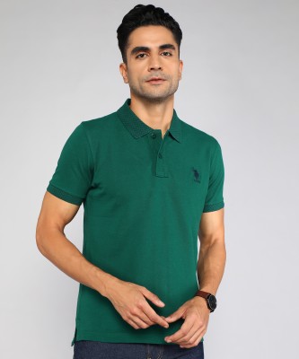 U.S. POLO ASSN. Solid Men Polo Neck Green T-Shirt