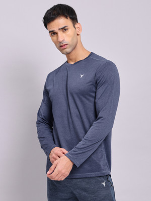TECHNOSPORT Self Design Men Round Neck Navy Blue T-Shirt