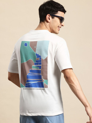 Mast & Harbour Printed Men Round Neck White T-Shirt