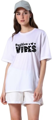 EZCLOTHING Typography Women Round Neck White T-Shirt