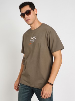 LEE Typography, Printed Men Round Neck Brown T-Shirt