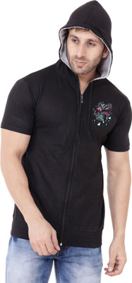tfurnish Printed Men Hooded Neck Black T-Shirt