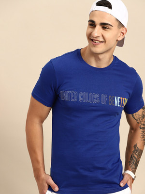 United Colors of Benetton Printed Men Round Neck Blue T-Shirt