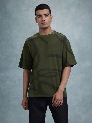 Roadster Printed Men Round Neck Green T-Shirt