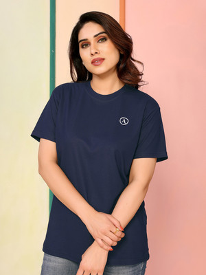 Moda Rapido Solid Women Round Neck Navy Blue T-Shirt