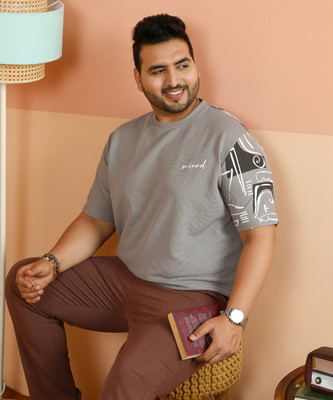 Instafab Plus Printed Men Round Neck Grey T-Shirt