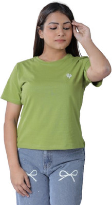 LEAFCARE Printed Women Round Neck Green T-Shirt