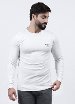 Diamond Fashion Solid Men Crew Neck White T-Shirt