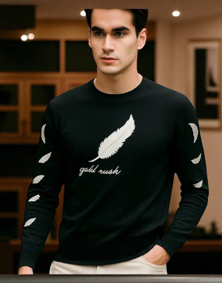 TrendShaper Printed Men Round Neck Black T-Shirt