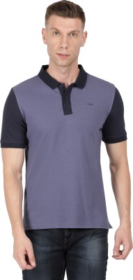 LEE Solid Men Polo Neck Blue T-Shirt