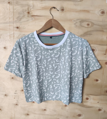 ABSTER Printed Women Round Neck Light Blue T-Shirt