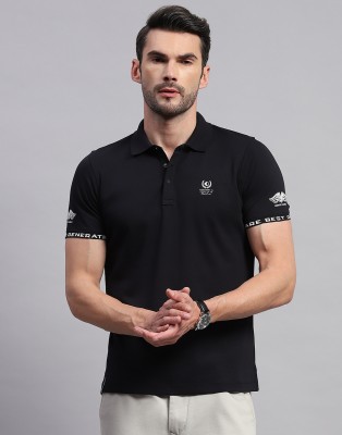 MONTE CARLO Solid Men Polo Neck Black T-Shirt