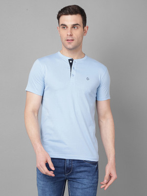 Dollar Solid Men Henley Neck Blue T-Shirt