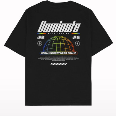 A.S. Creation Typography Men Round Neck Black T-Shirt