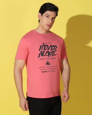 WOOSTRO Printed Men Round Neck Pink T-Shirt