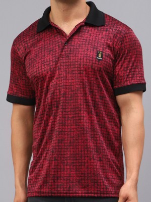FARBOT Printed Men Polo Neck Maroon T-Shirt