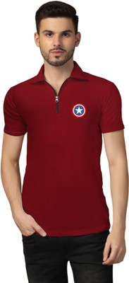 Lawful Casual Solid Men Polo Neck Maroon T-Shirt