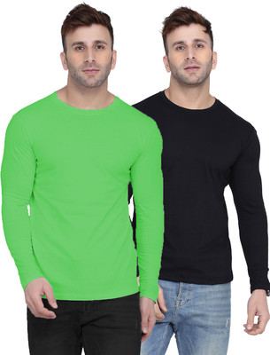 Kroptee Solid Men Round Neck Green, Black T-Shirt