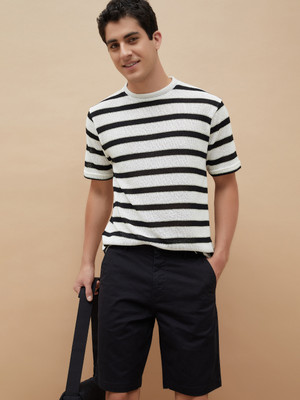 Fame Forever by Lifestyle Striped Men Round Neck White T-Shirt