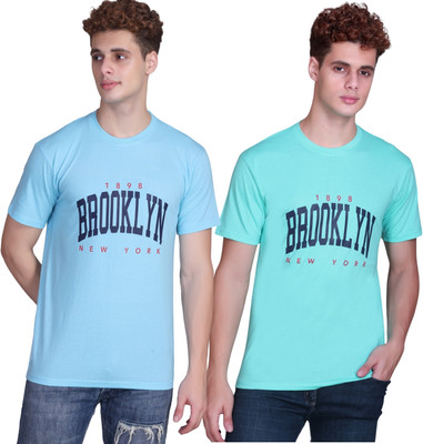 Zeffit Printed Men Round Neck Light Blue, Multicolor T-Shirt