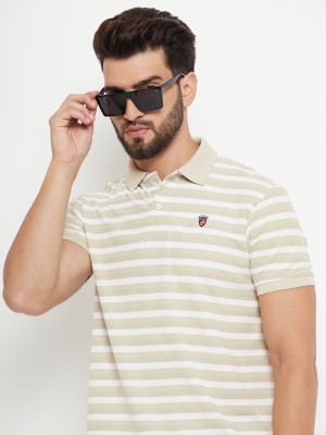 RELANE Striped Men Polo Neck Beige, White T-Shirt