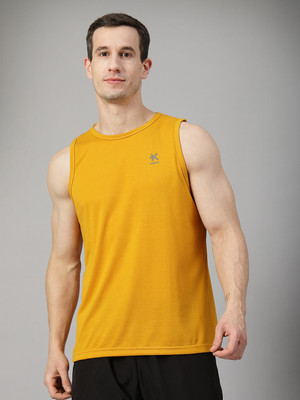 HRX by Hrithik Roshan Solid Men Round Neck Yellow T-Shirt