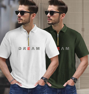 FastColors Self Design Men Polo Neck Multicolor T-Shirt