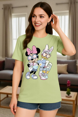 Elvia Graphic Print Women Round Neck Light Green T-Shirt
