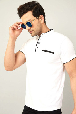 Moordale Fab Solid Men Mandarin Collar White T-Shirt