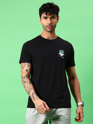 V-MART Printed Men Round Neck Black T-Shirt