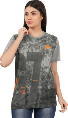 HouseOfCommon Printed Women Round Neck Grey T-Shirt