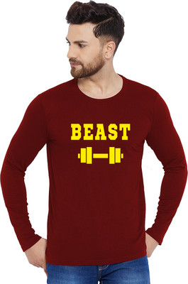 Organic Chics Printed, Typography Men Round Neck Maroon T-Shirt