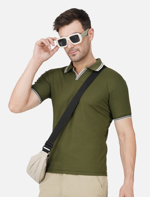 HouseOfCommon Solid Men Polo Neck Green T-Shirt