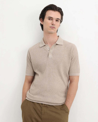 RARE RABBIT Self Design Men Polo Neck Brown T-Shirt
