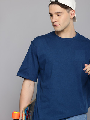 METRONAUT Solid Men Round Neck Blue T-Shirt