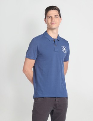 U.S. Polo Assn. Denim Co. Solid Men Polo Neck Blue T-Shirt
