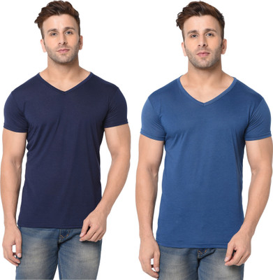 Adorbs Trend Solid Men V Neck Dark Blue T-Shirt